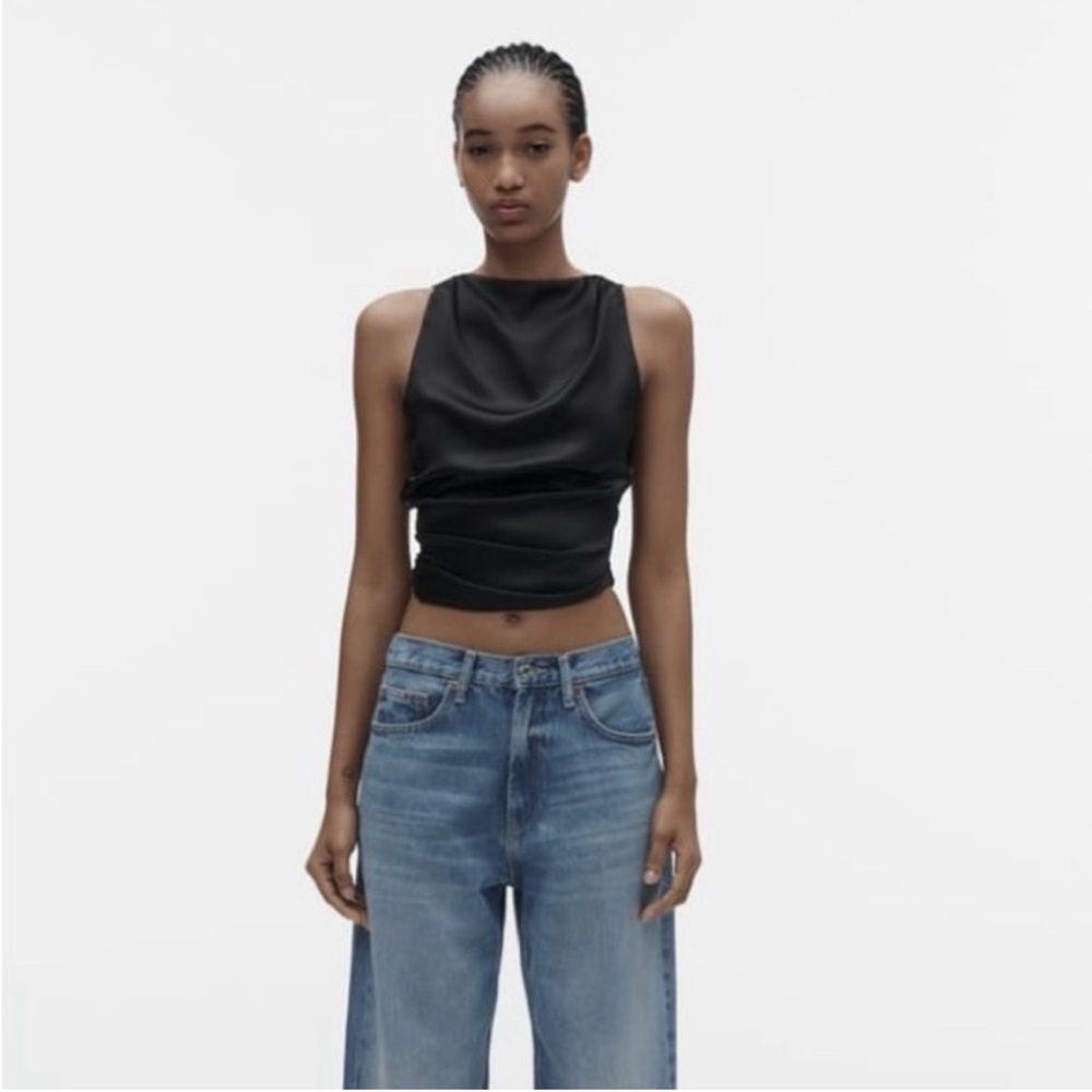 Zara Satin Cowl Next Backless Blouse, size XS